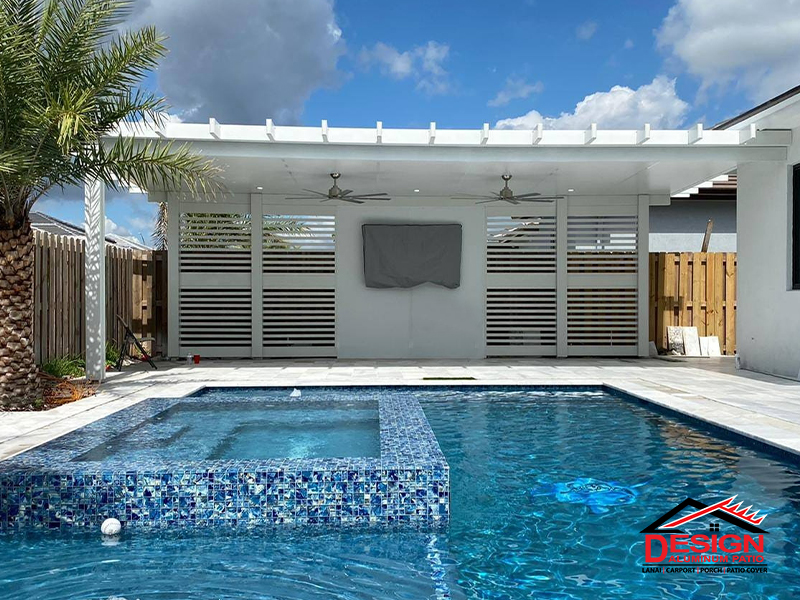 Complete outdoor living space under a modern aluminum patio cover