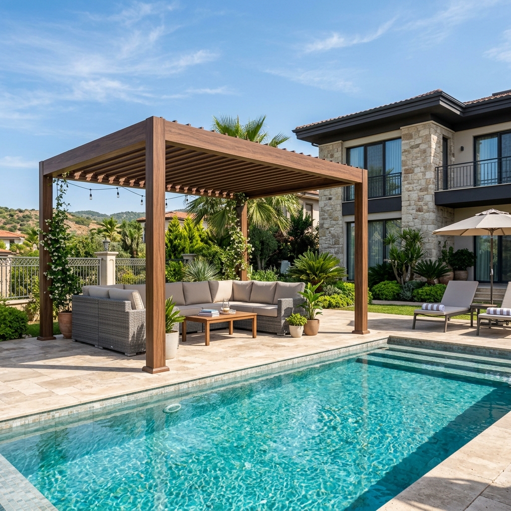 Wood-look aluminum pergola